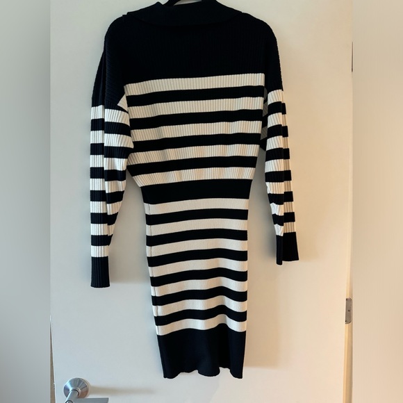 Karen Millen - Viscose blend fly collar rib knit stripe mini dress - Picture 7 of 8
